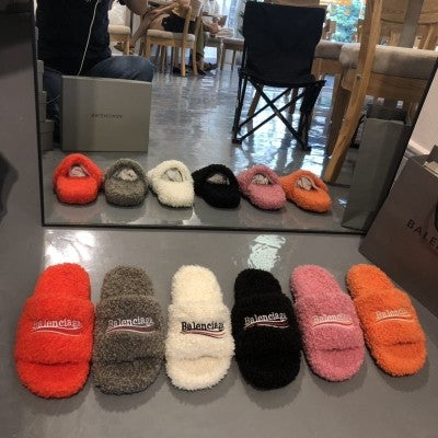 Fashion Furry Slides W/Box